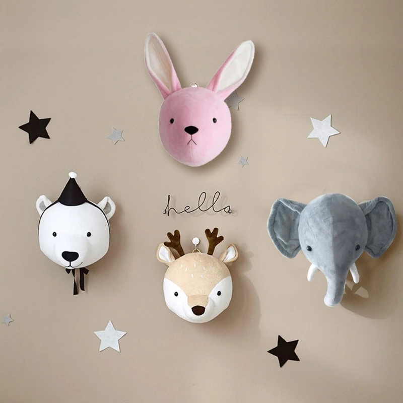 Kids Room Decoration 3D Animal Heads Wall Hanging Decor For Children Room Nursery Decoration Soft Install