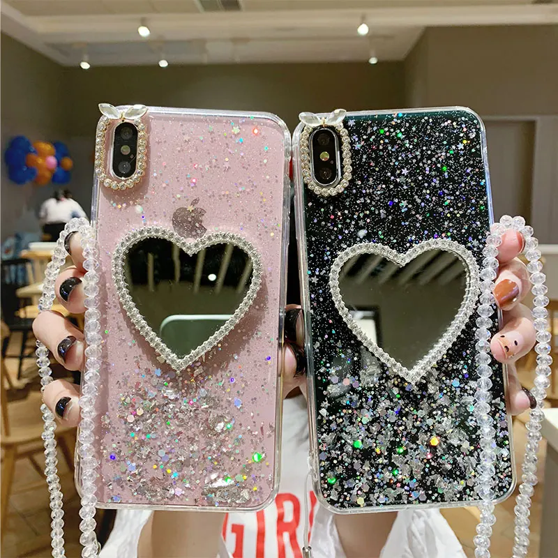 

RKQ Silver Doil Transparent Mirror Glitter Jewelle Style Phone Case Cover For Iphone 6 6S 7 8 Plus X XS XR XS Max TPU Case Cover