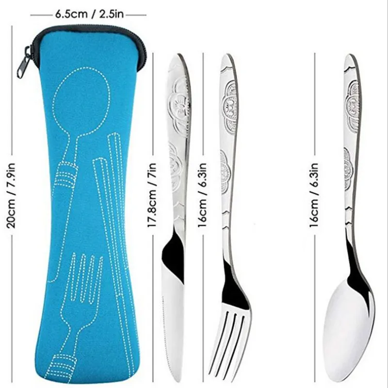 Picnic Cutlery Set Washable with Zipper Travel Portable Pouch for Dinner