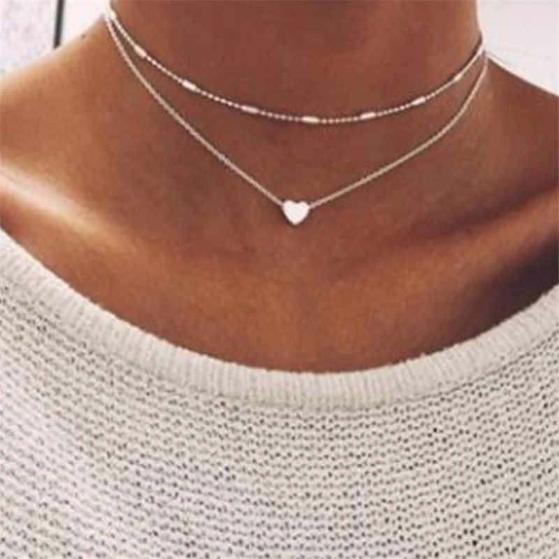 Vintage Tiny Heart Necklace for Women SHORT Chain Heart Key Pendant Necklace Gift Ethnic Bohemian Choker Necklace drop shipping 1