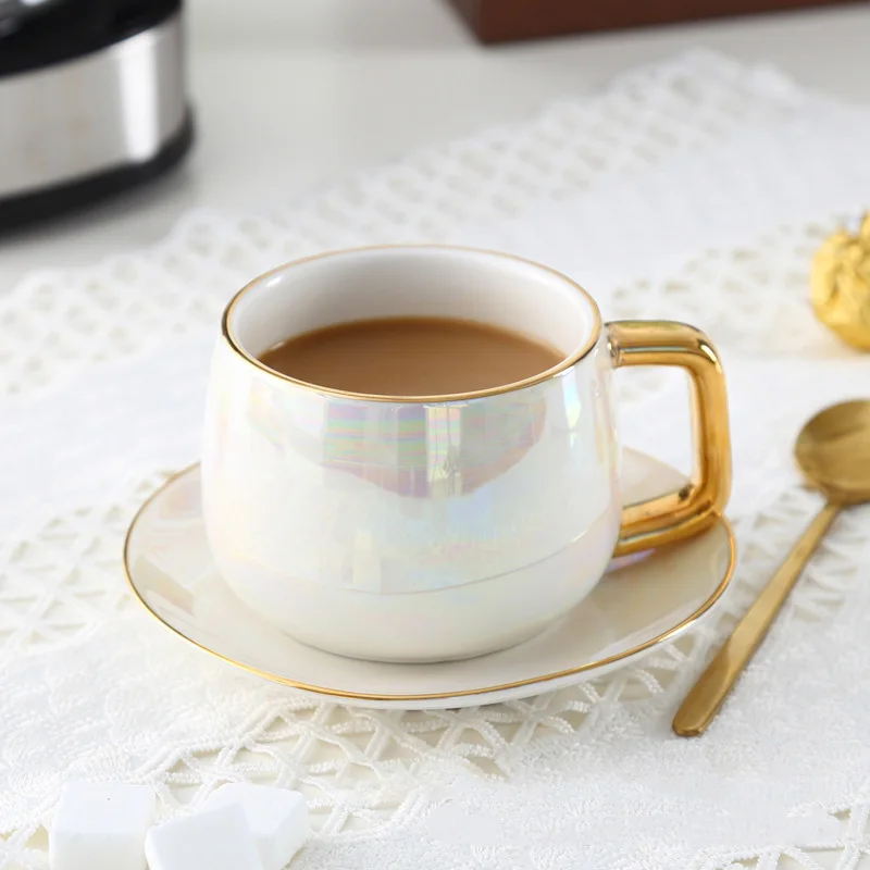Coffee Cup Fruit Tea Mugs Ceramic Drink-ware Pearl White Milk Mug With Spoon Shop Home Used Scented Container | Дом и сад