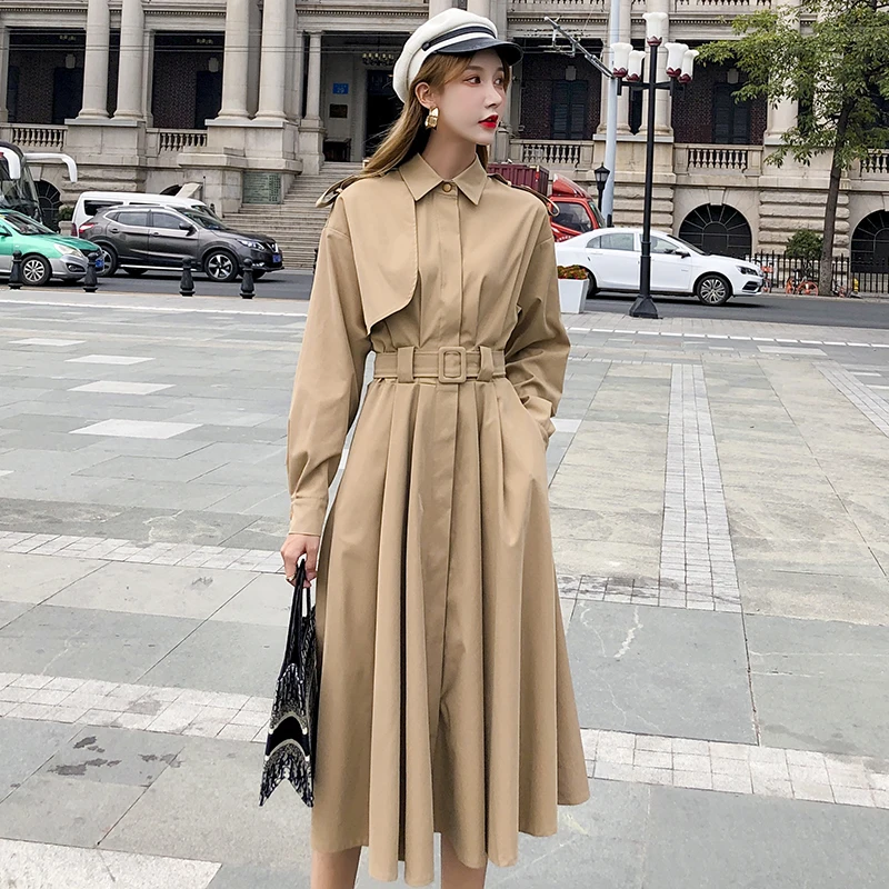 

The new han edition mature temperament trench coat of cultivate one's morality show thin long money French long-sleeved dress