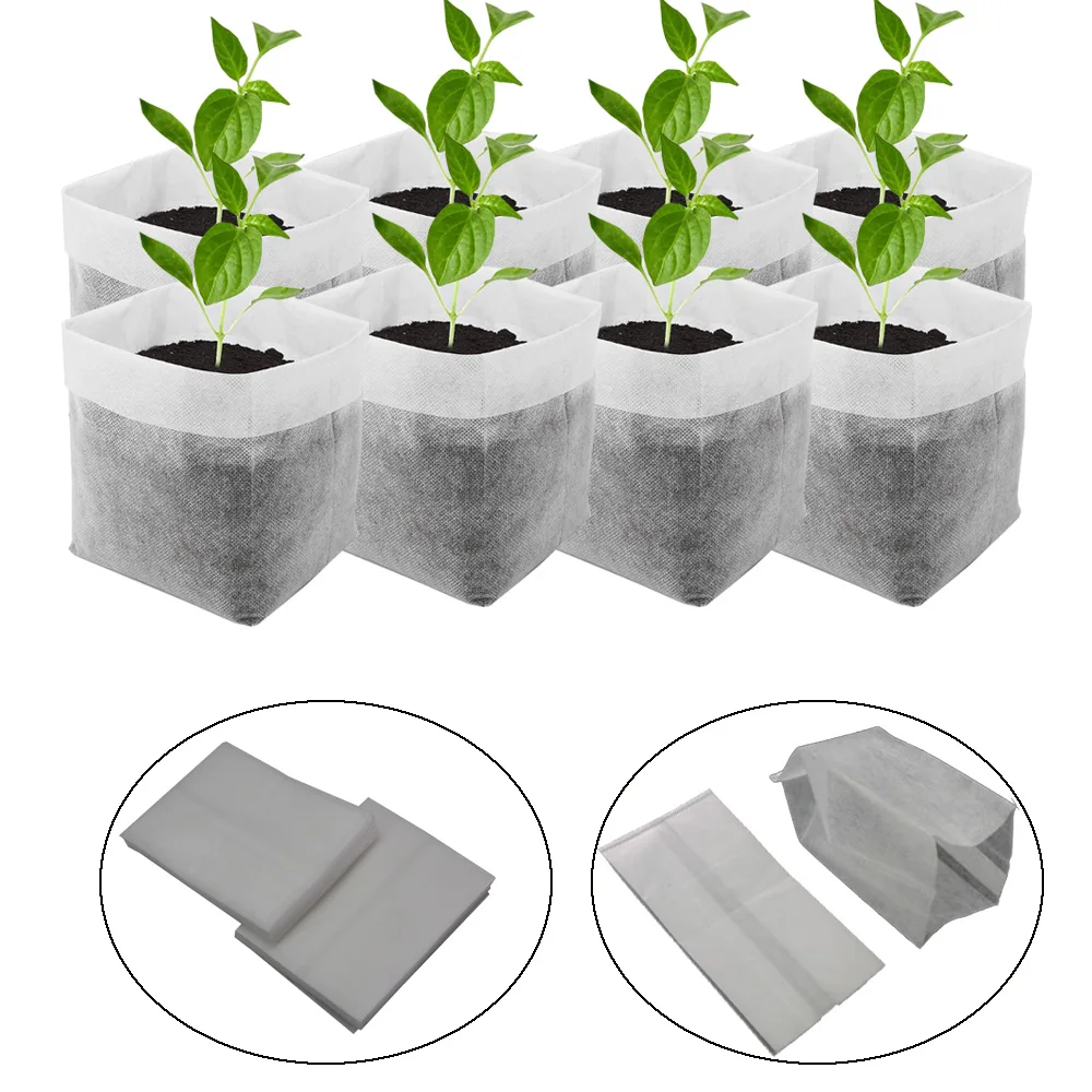 100pc Vegetable Plant Grow Bags Pot Fabric Pouch Garden Nursery Seed Raising Bag 
