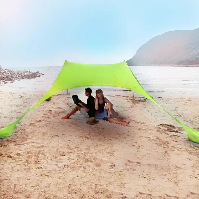 Tenda Da Spiaggia Regolabile Con Sacchetto Sabbia | Parasole Familiare UPF50+ Con 4 Picchetti - Ideale Per Mare, Parchi E Escursioni - Foto 12