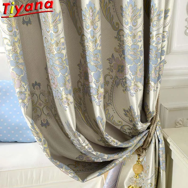 

Double-sided Jacquard Luxury Blackout Curtains for Living Room Blue/Yellow Modern Window Drapes European Villa Panel WH098#20