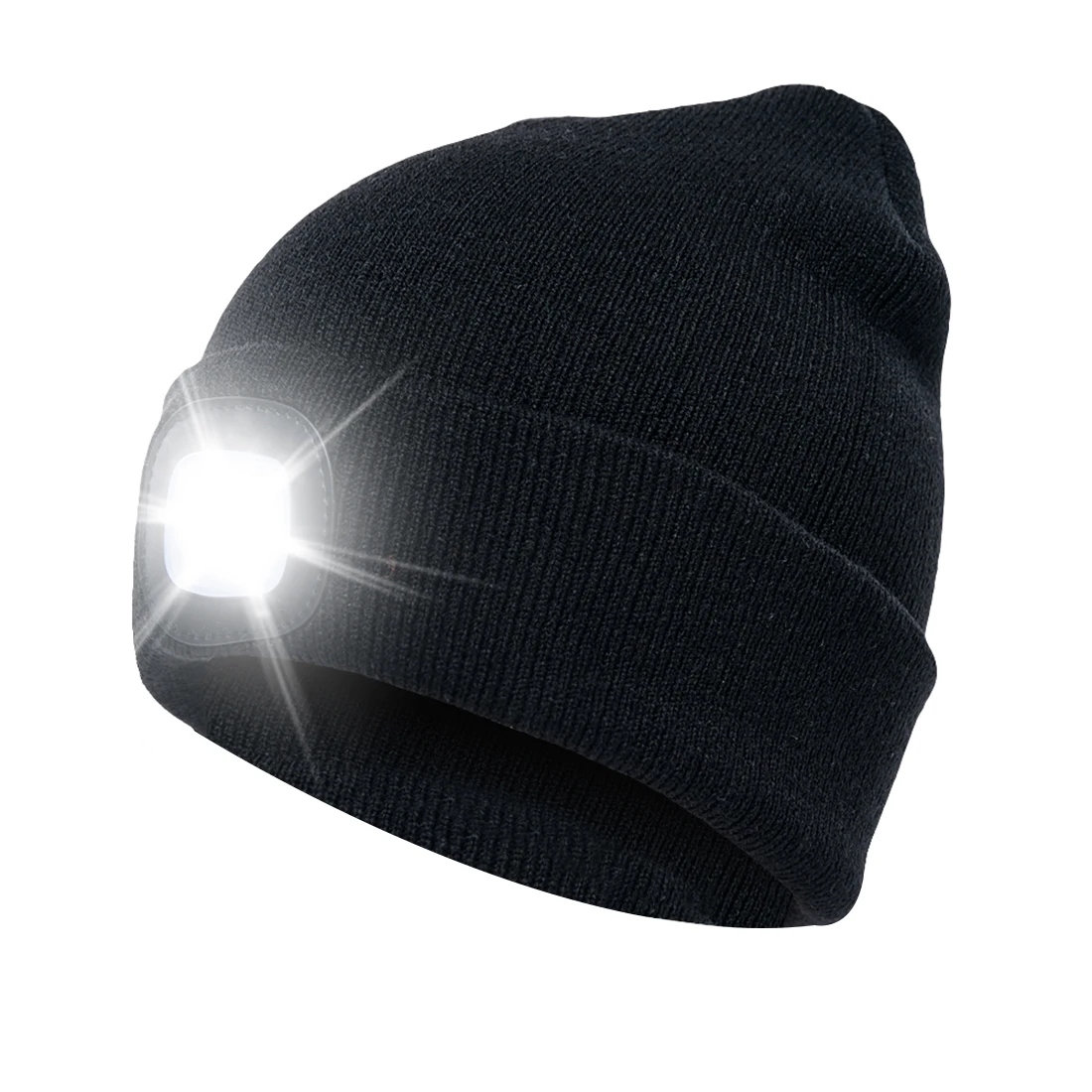 Светодиодный светильник, шапка с зарядкой от USB, свободные руки, шапка с фонариком светодиодный шапочки, вязаная шапка, сохраняющая тепло зимой для альпинизма, рыбалки на открытом воздухе - Цвет: black