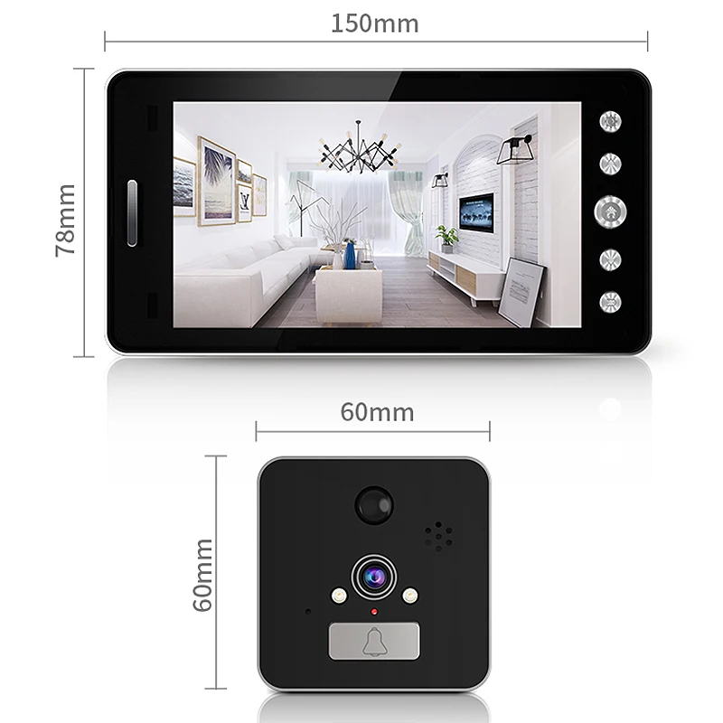 5 дюймов Экран Беспроводной дверной Звонок Ip Камера 5000 мА/ч, 160 градусов глазок с приложением Управление, режимом ночной съемки, g-сенсором и