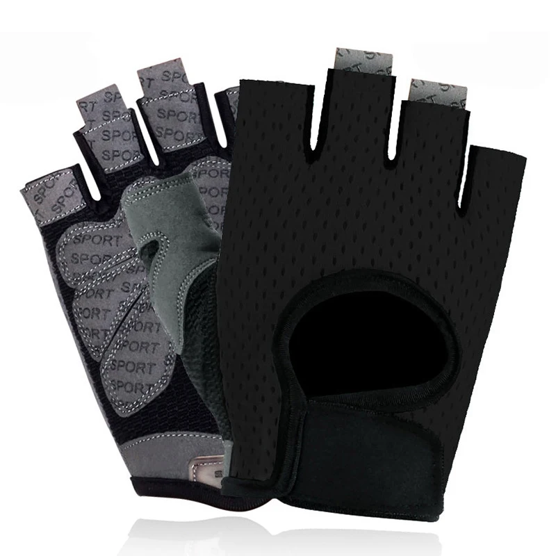 Унисекс противоскользящие тяжелая атлетика перчатки дышащие велосипедные перчатки спортивные тренировочные на полпальца перчатки - Цвет: Black