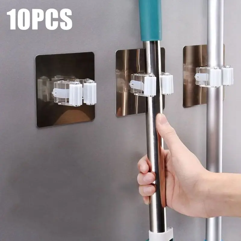 1-10PCS Mop holder Wall-mounted Broom Brush Handle Tool Hanger Sticky hook 