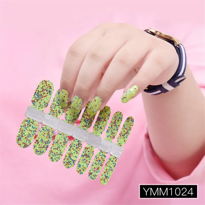 14 наконечников, прозрачные Блестящие Блестки, градиентные цветные наклейки, обертывания для ногтей, полные наклейки-лак для ногтей, сделай сам, клей для украшения ногтей - Цвет: YMM1024