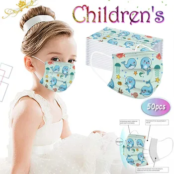 

50PC Children's Mask Disposable Face Mask Children's Adjustable Windproof Reusable Printed Mask Reusable Mask 3Ply Ear Loop