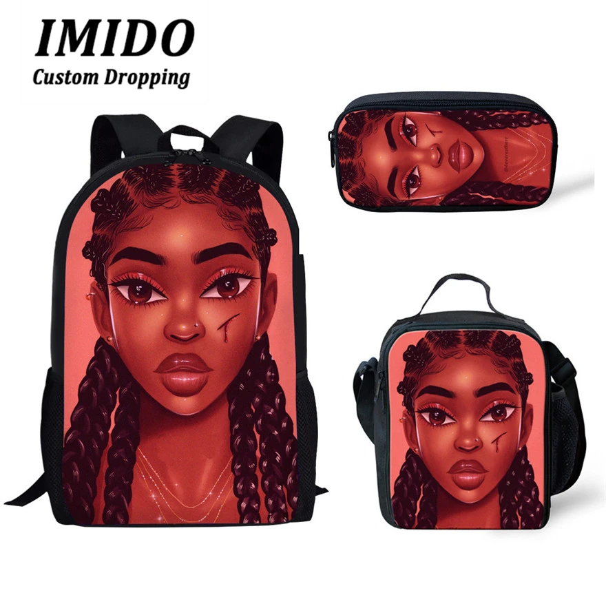 IMIDO новые школьные сумки для детей черный искусства АФРИКАНСКАЯ ДЕВУШКА печать на плечо сумка-мешок для детей 3 шт./компл. школьная книга сумки через плечо - Цвет: 6031CGK