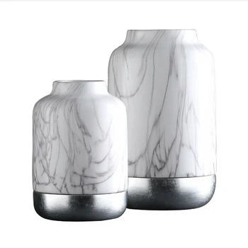 

Creative Flower Vase White Marble Ceramic Vase Simple New Chinese Round Straight Flower Arrangement Home Decoration
