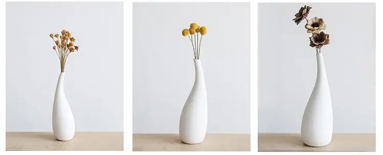 Nordic White Ceramic Vase Ornaments Flower Arrangement Dried Flower Home Livingroom Office Table Furnishings Decoration Crafts
