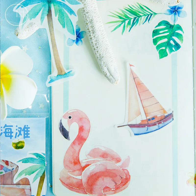 

40 Pcs/lot Kawaii Sticker Flamingo Beach Pattern Summer Travel Series Stickers Stickers Cute Scrapbooking Stationery Stickers