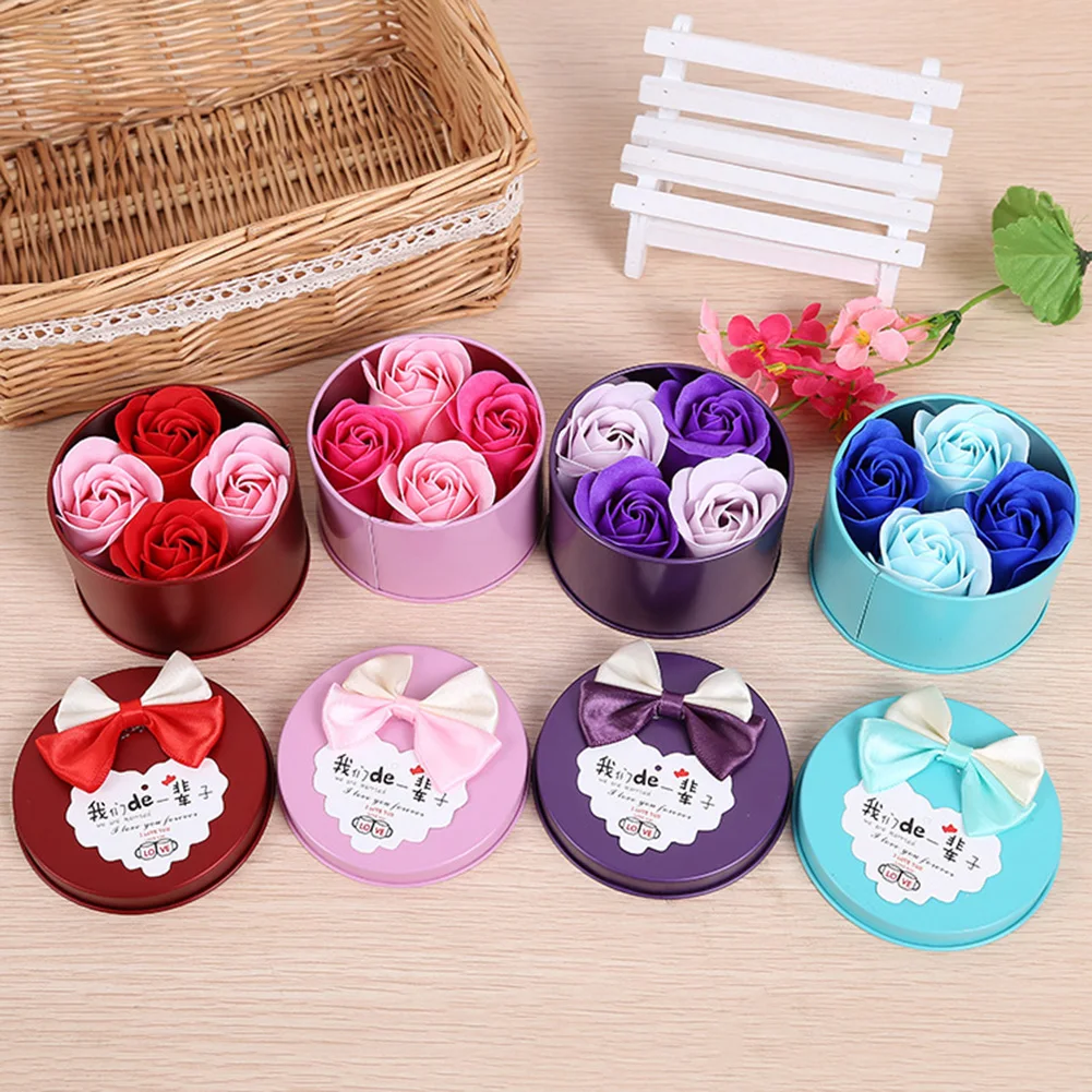 4pcsBathSoapRoseFlowersGiftBoxXmasBirthdayValentineWedding