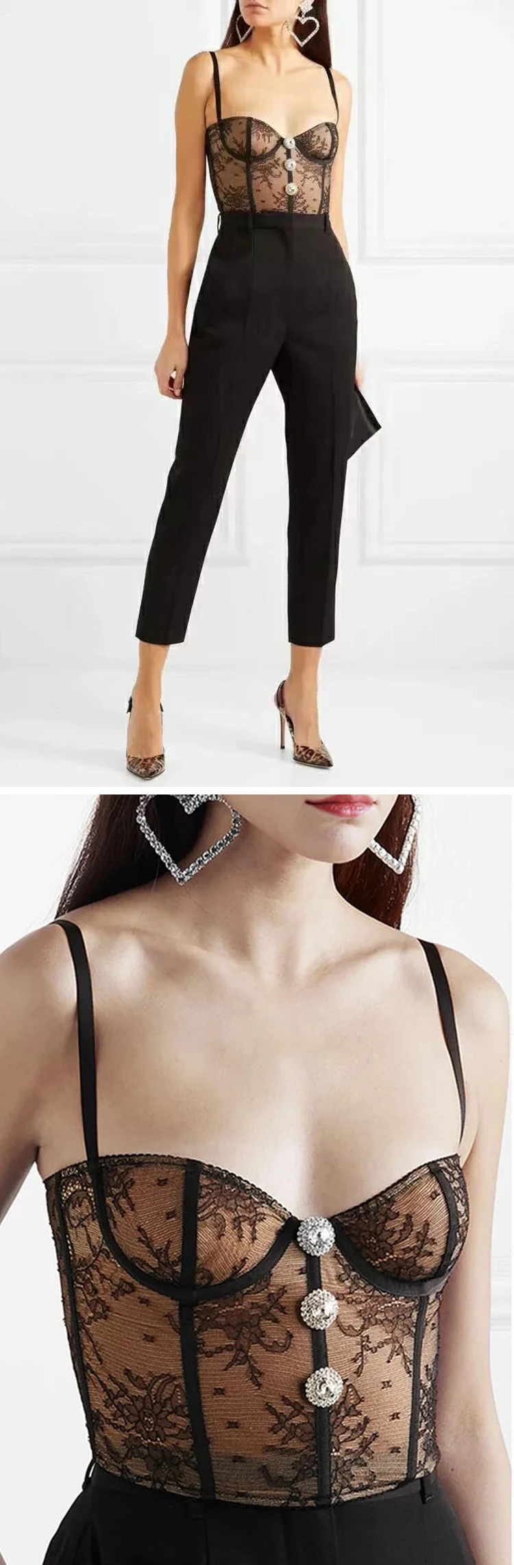 EFIOLY NY19A0166Off Shoulder Sexy Camisole Tops Female Lace Diamond Buttons Vest Crop Tops Women Fashion Clthing Spring New
