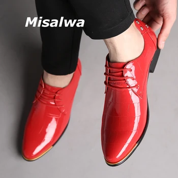 

Misalwa Dropshipping 38-48 Men Oxford Leather Shoes PU Glistening Diamond Red White Elegant Pointy Men Dress Shoes Party Flats