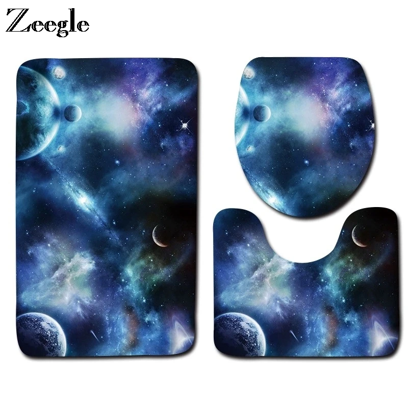 Zeegle Toilet Set Absorbent Toilet Pedestal Rug Foot Mat Non Slip Bathroom Doormat Shower Mat Washable Flannel 3pcs Bath Mat Set