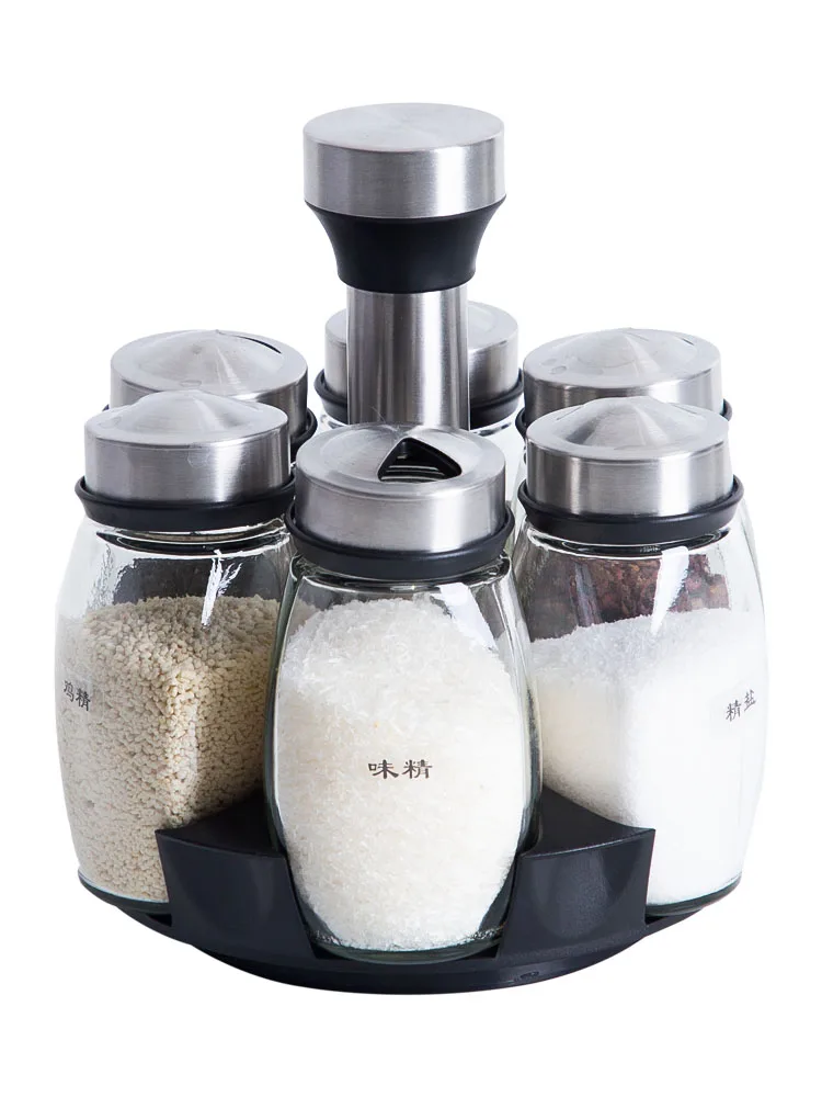 6 шт./компл. вращающаяся Стеклянная емкость для специй Набор Шейкер для соли и перца с приправами спрей кухонный графинчик Кухня банка для приправ - Цвет: A