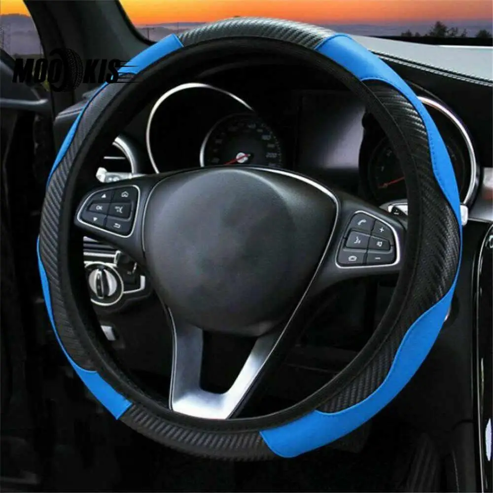 

Black&Blue Auto Car Truck Steering Wheel Cover Anti Slip Protector Fit 37CM-38CM