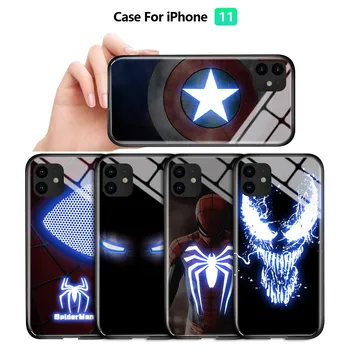 

For iPhone 7 8 Plus X XR XS XS Max 11 Pro Se 2020 LED Flashing Marvel Avengers Case Ironman Spiderman Veno Tempered Glass Cover