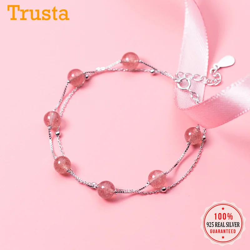 Trusta 100% Серебро 925 пробы Модные женские Двухрядное ювелирное изделие Клубника Кристалл браслет 16 см для подарка обувь девочек леди DS893