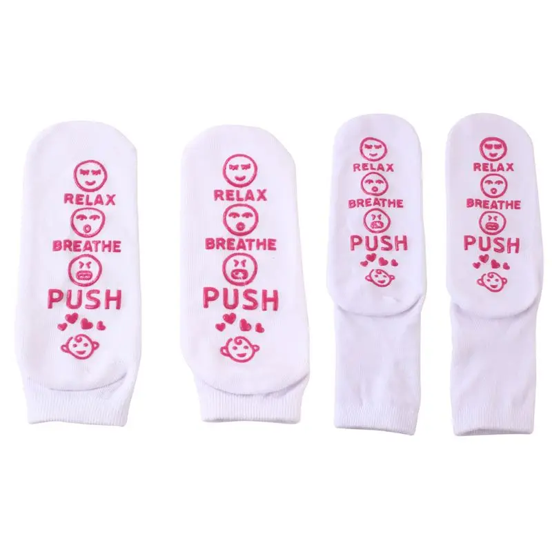 

1 Pair Women Relax Breathe Push Letters Crew Socks Girl Non-Slip Rubber Emoji Pregnancy Present Labor Delivery Hosiery