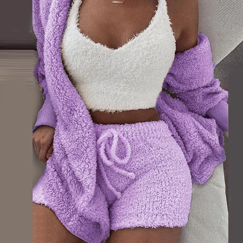 PP Fuzzy Beige Sexy Two Piece Set Club Birthday Outfits for Women Sweater and Short Pants Matching Sets Fall 2 Pieces 10.15 - Цвет: PP