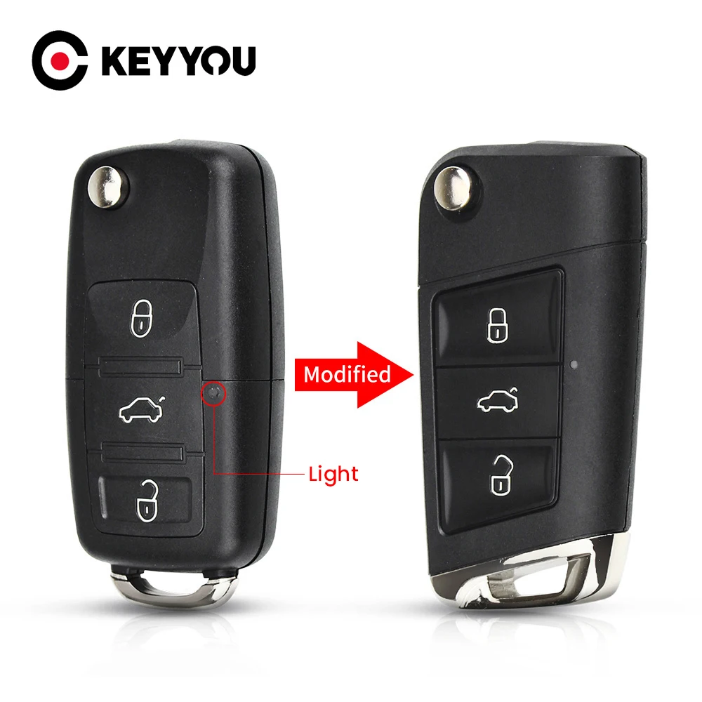 KEYYOU-funda abatible para llave remota de 3 botones modificada, funda abatible para llave de coche para VW Golf 4 5 Passat b5 b6 polo Touran Jetta Seat Skoda