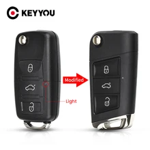 Keyyou modificado 3 botões remoto chave escudo da aleta dobrável caso chave do carro para vw golf 4 5 passat b5 b6 polo touran jetta seat skoda