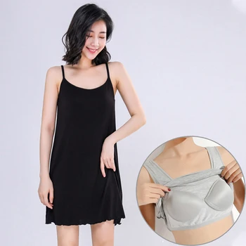

Women's Nightgown Solid Lingerie Women O-Neck Sexy Strap Nightdress Chest pad Push up Underwear Sleepwear Nighty Homewear