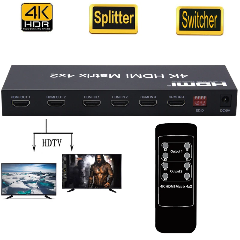 4K HDMI матрица 4X2 с аудио оптической матрицей 2X2 4 в 2 Переключатель сплиттер 1080P