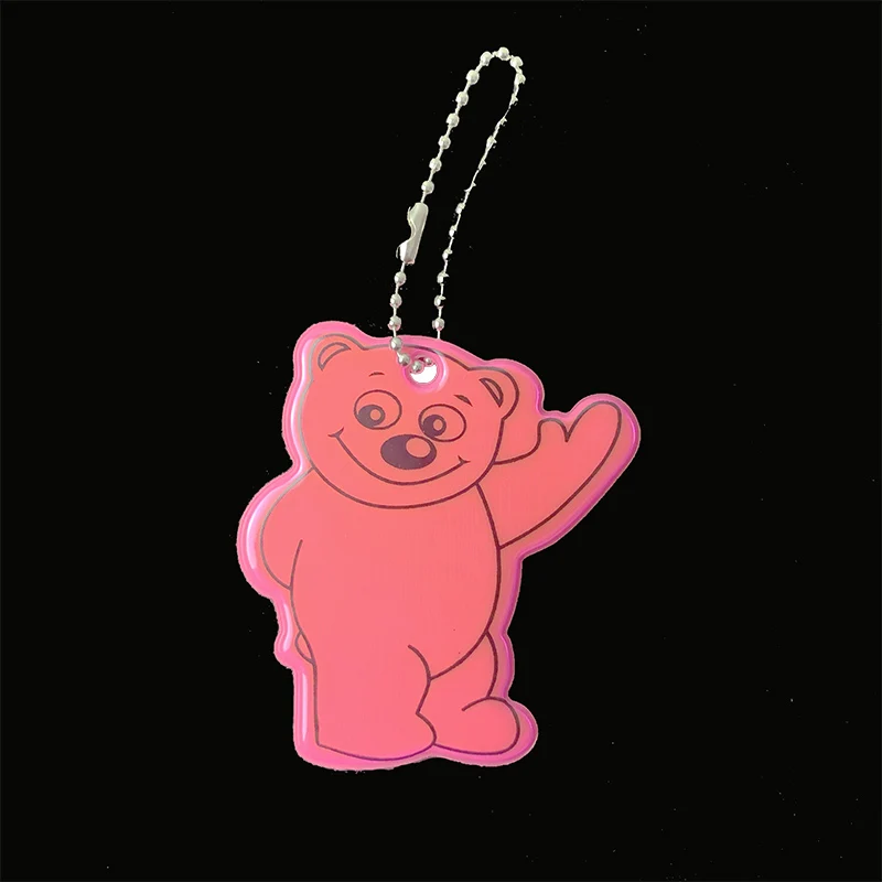 Pink 100 шт./лот милый медвежонок мягкий ПВХ отражающий брелок подвесные аксессуары для сумок брелоки для безопасности дорожного движения - Цвет: Pink