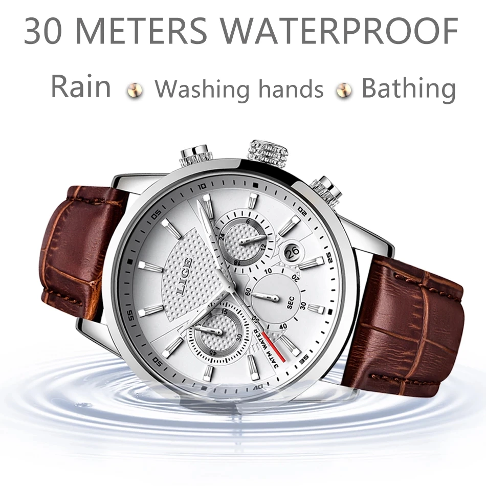 LIGE 2023 Watch Men Fashion Sports Quartz Clocks Mens Watches Top Brand Leather Military Waterproof Date Watch Relogio Masculino