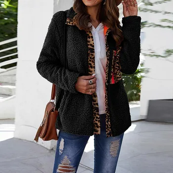 

Leopard stitching fluorescent lining with pocket buttons, lambskin pockets, fluffy warm coat jacket women