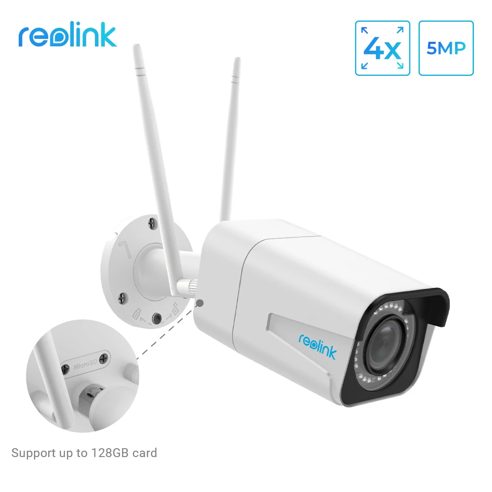 Reolink wifi camera 5MP Bullet 2.4G/5G 4x Optical Zoom Built-in Microphone SD Card Slot Night vision outdoor indoor use RLC-511W