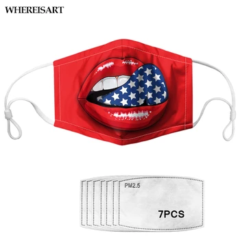 

WHEREISART Funny Sexy Red Lip Prints Women Men Kids Mouth Mask With 7Pcs Filter Elastic Face Mask Reusable Anti-dust Mask Summer