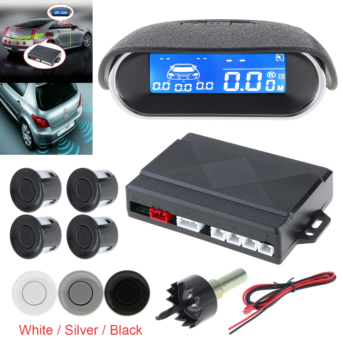 Completamente Digital distancia Monitor de Kit de Sensor de estacionamiento pantalla LCD Auto Detector de Radar 4 sensores de alarma indicador inversa|Sensores de aparcamiento| - AliExpress