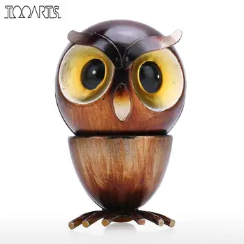 

Tooarts Owl Fun Ornament Iron Animal Art Decor Handmade Craft Rotating Detachable Head Home and Desk Decoration