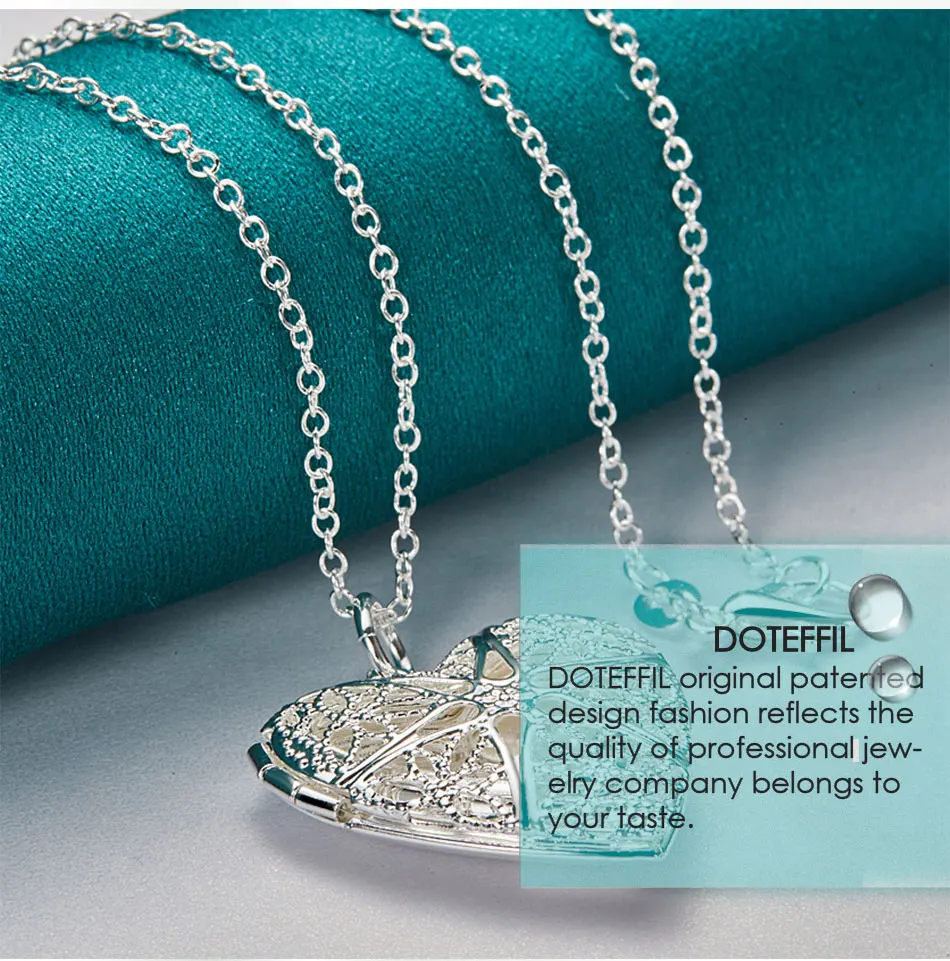 DOTEFFIL 925 Sterling Silver Heart Photo Frame Pendant Necklace