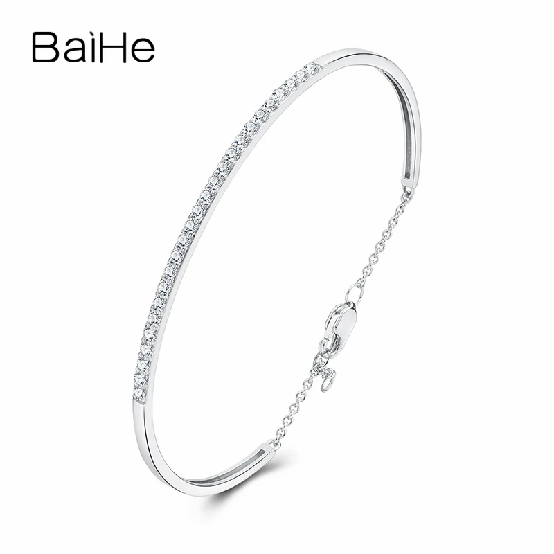 BAIHE Solid 18K Белое Золото SI/H Круглый всего 0.50ct натуральные бриллианты женские цепи помолвки модные ювелирные изделия Подарочный браслет