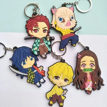 

Demon Slayer Keychain Men Key Chain Kamado Nezuko Agatsuma Zenitsu Tomioka Giyuu Fashion Trend PVC Key Ring Luggage Tag Llavero