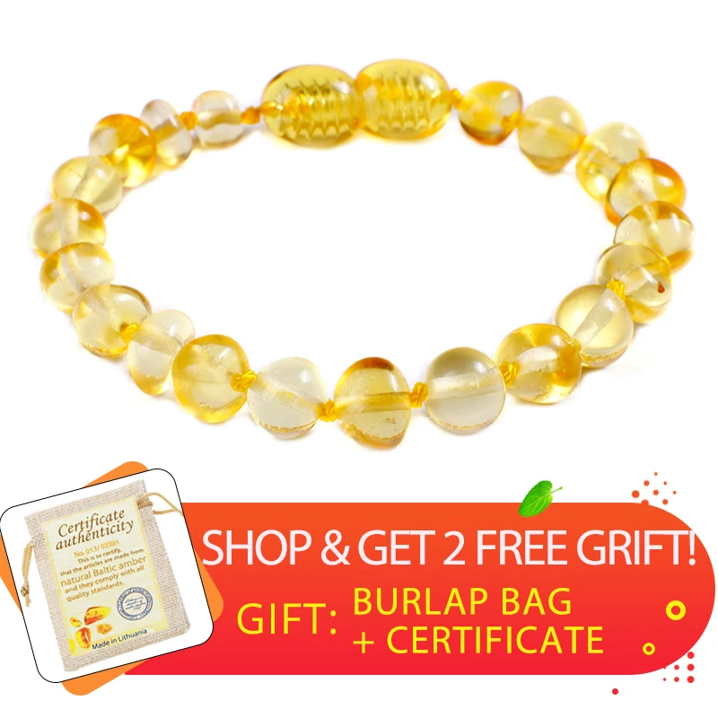 

Baby Teething Bracelet for Baby Adult Lab Tested Authentic 6 Sizes Natural Polished Amber Stone Teething Child Baltic Amber Gift