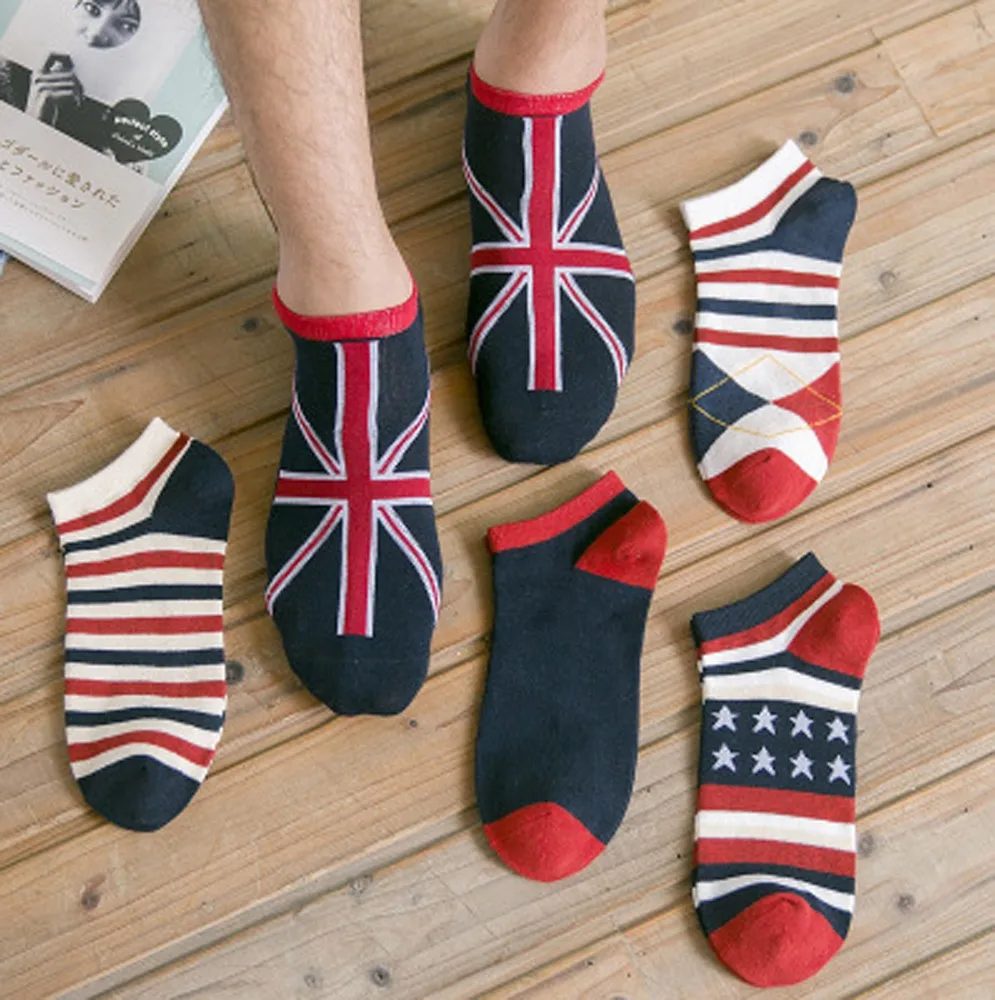 New Mens Comfortable Sports Mosaic Pattern Cotton Sock Stripe Series Fashion Casual Slippers Short Soft Ankle Socks