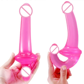 Double Heads Jelly Dildo Strapon Lesbian Vaginal Anal G-spot Stimulate Male Butt Plug Sex Toy for Woman Sex Shop 3