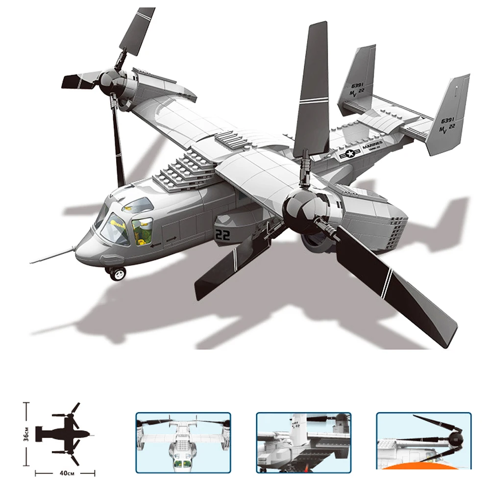 Wange JX006 Военная серия США V-22 OSPREY TILTRTOR самолет 1:44 модель строительные блоки