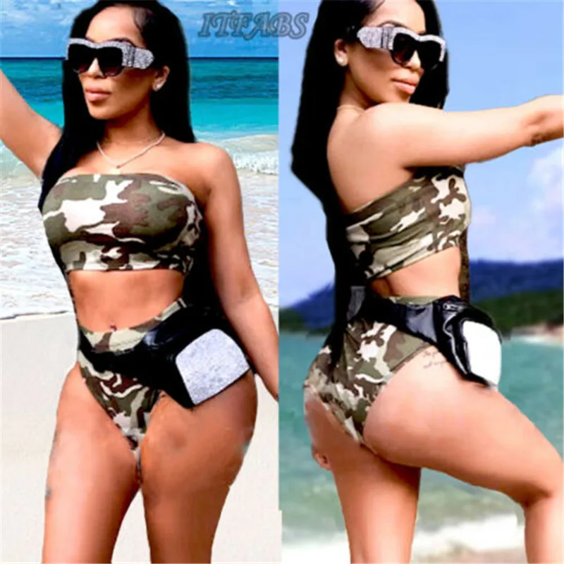 

Camouflage Bikini 2019 Swimsuits Women High Waist Bikini Set Swimwear Bandage Cross Bathing Suit Women Army Green Bathing Suits