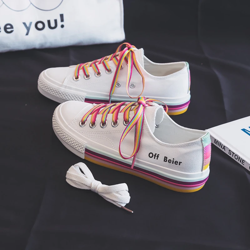

sneakers Rainbow Low-top Women Canvas Shoes 2019 New Autumn Fashion Casual Breathable Comfortable Flats Sneakers Shoes Women