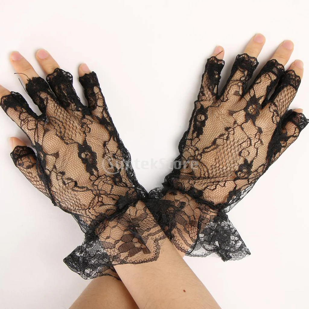 Vintage Short Lace Gloves Fingerless Wedding Evening Party Gloves 20s Flapper Gloves Victorian Gothic Fancy Dress Accessories